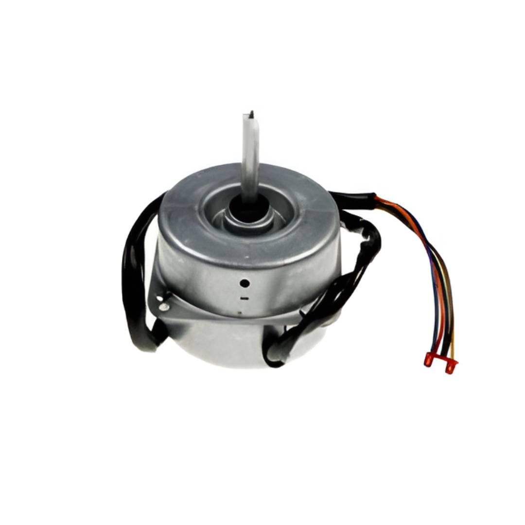 Pequeño motor eléctrico con cables y eje central.