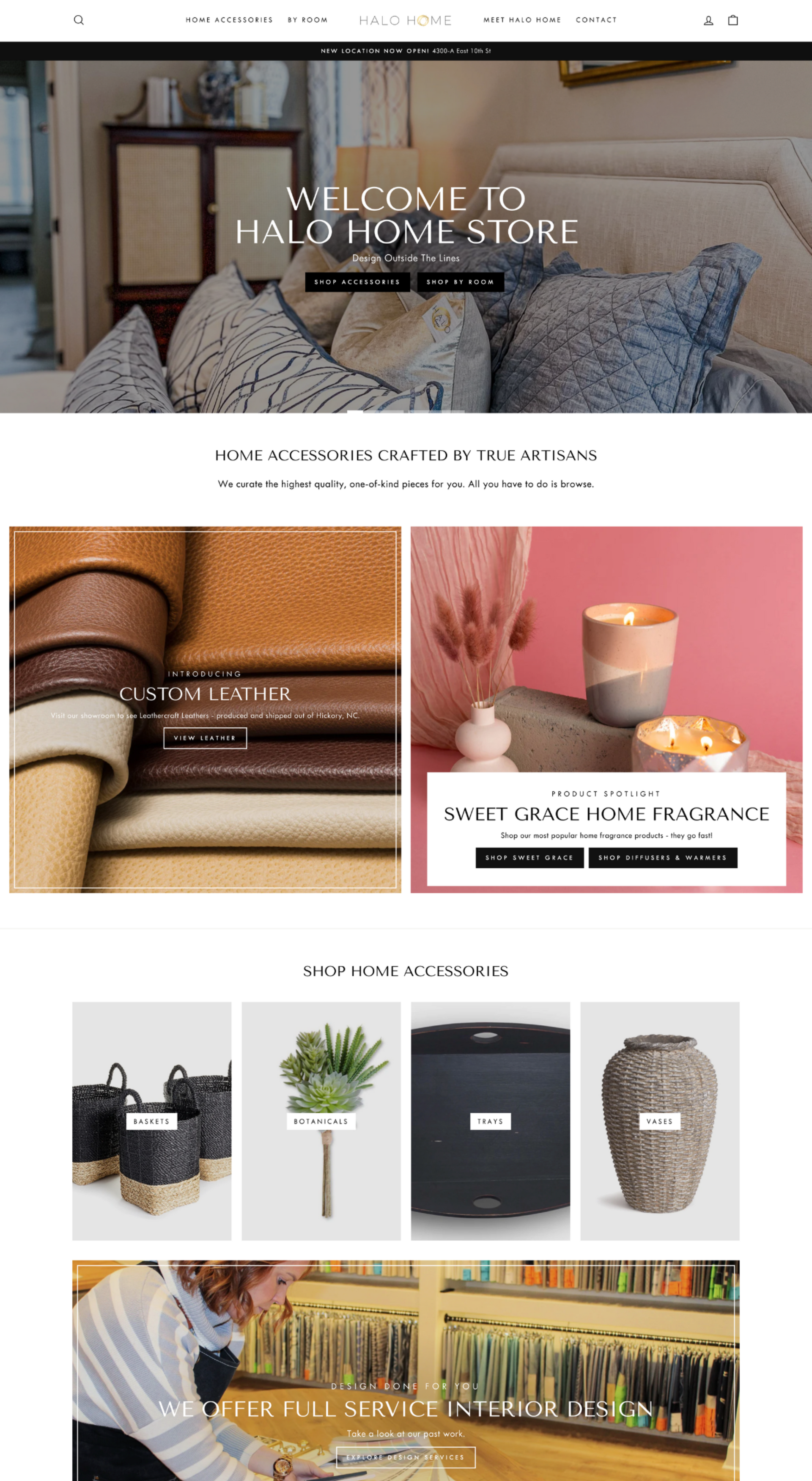 Welcome to Halo Home Store landing page featuring decor items.