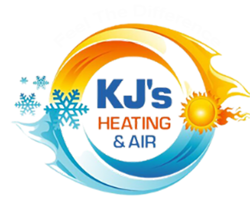 A logo for kj 's heating and air