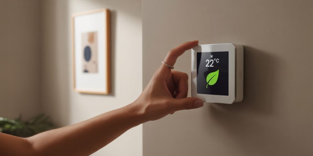 Hand using a smart thermostat to improve HVAC energy efficiency