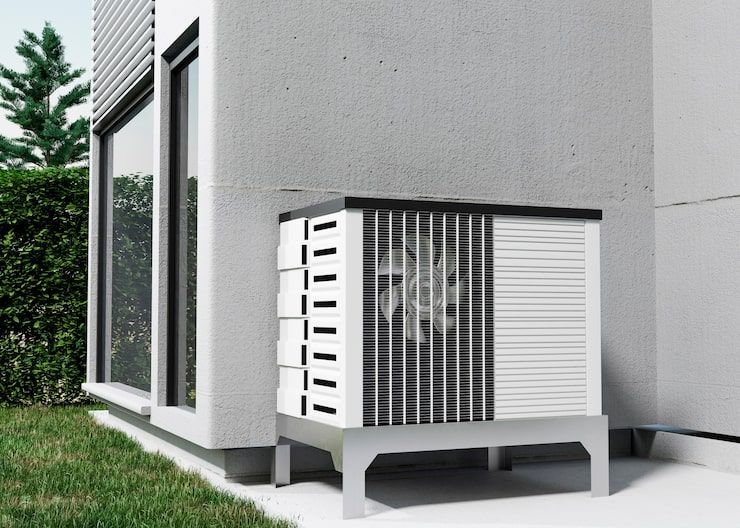 Modern energy-efficient heat pumps Carlsbad CA installed outside a residential home