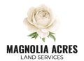 Logo: watercolor white rose above "MAGNOLIA ACRES" and "LAND SERVICES" in dark gray.
