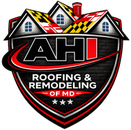 Logo for AHI Roofing & Remodeling of MD, with roof detail, Maryland flag colors, shield design.