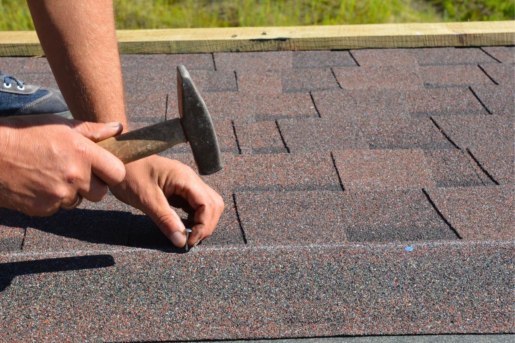 nail getting hammered into a shingle roof