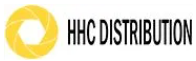 Et logo for HHC-distribution med en gul cirkel i midten.