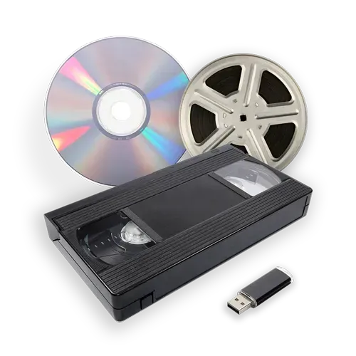 Et VHS-bånd, en CD og et USB-drev