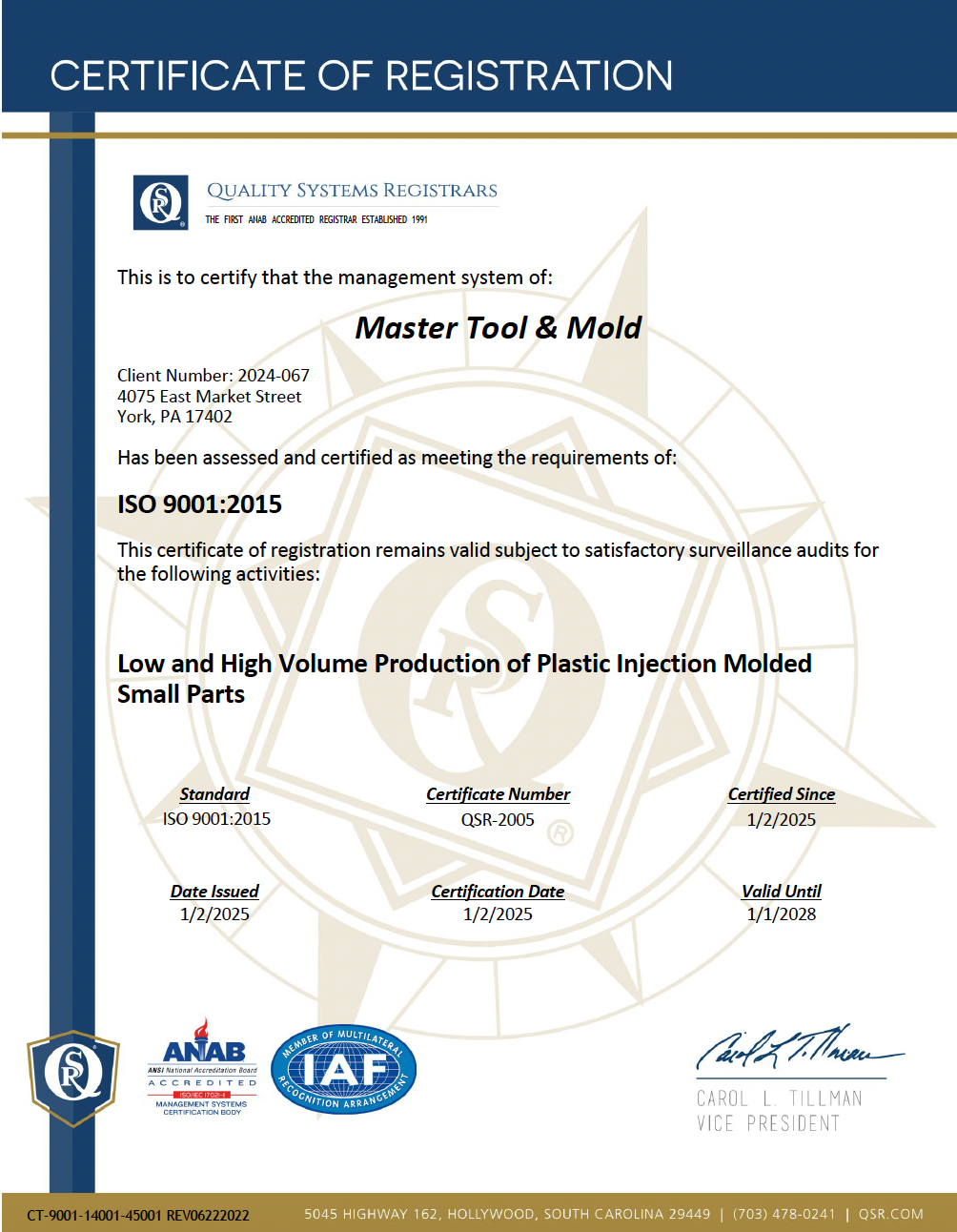 Susquehanna Plastic Injection Molding | ISO Certification