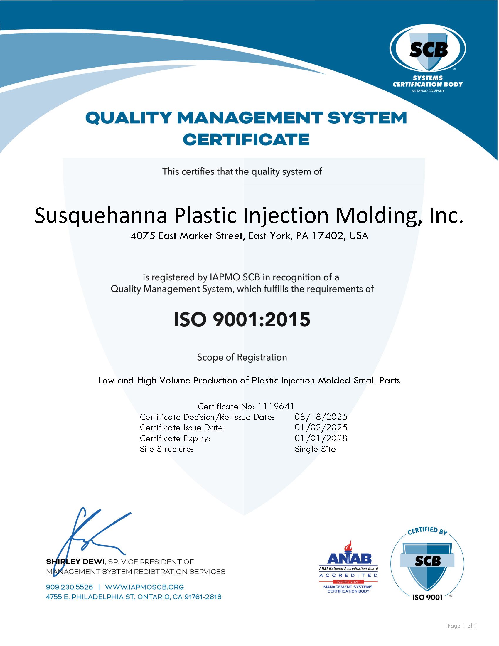 Susquehanna Plastic Injection Molding | ISO Certification