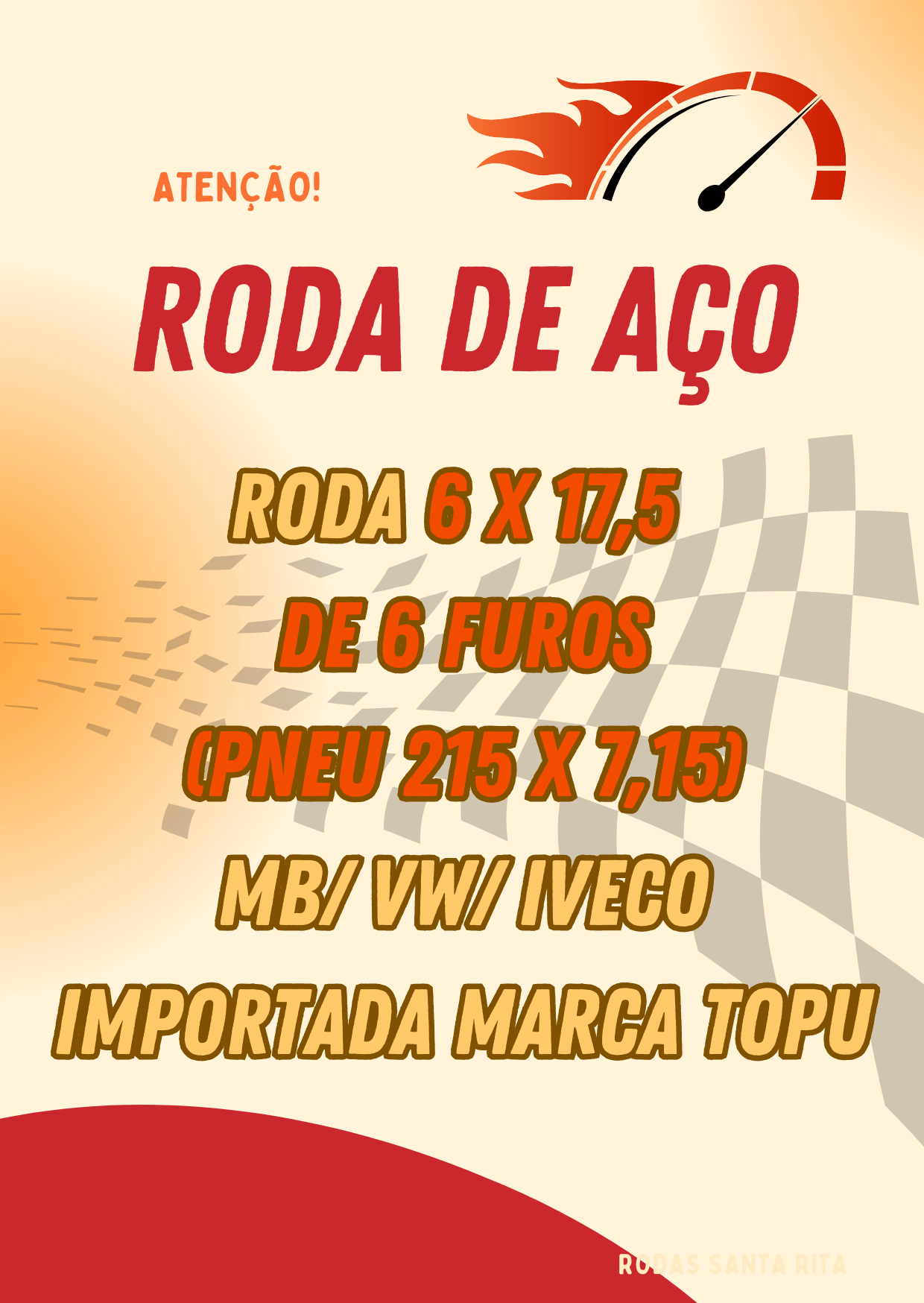 roda de aço 6 x 17,5 de 6 furos pneu 215 x 7,15 mercedes, volkswagen, iveco, importada marca TOPU
