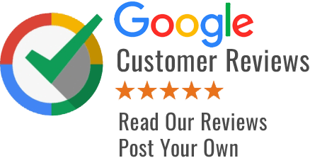 A google customer reviews logo with a check mark and the words `` read our reviews post your own ''.