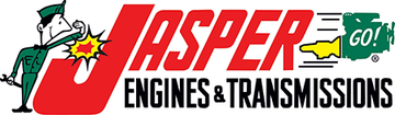 Jasper Engines & Transmissions logo: Green uniformed character punches a spark; red 
