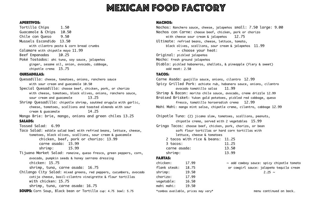 Menu Item 1 - Mexican Food Factory in Marlton, NJ