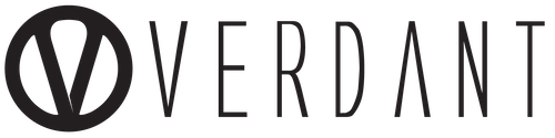 Logo for Verdant. A black circle with a "V" inside, followed by the word "VERDANT" in black font.