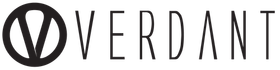 Logo for Verdant. A black circle with a "V" inside, followed by the word "VERDANT" in black font.