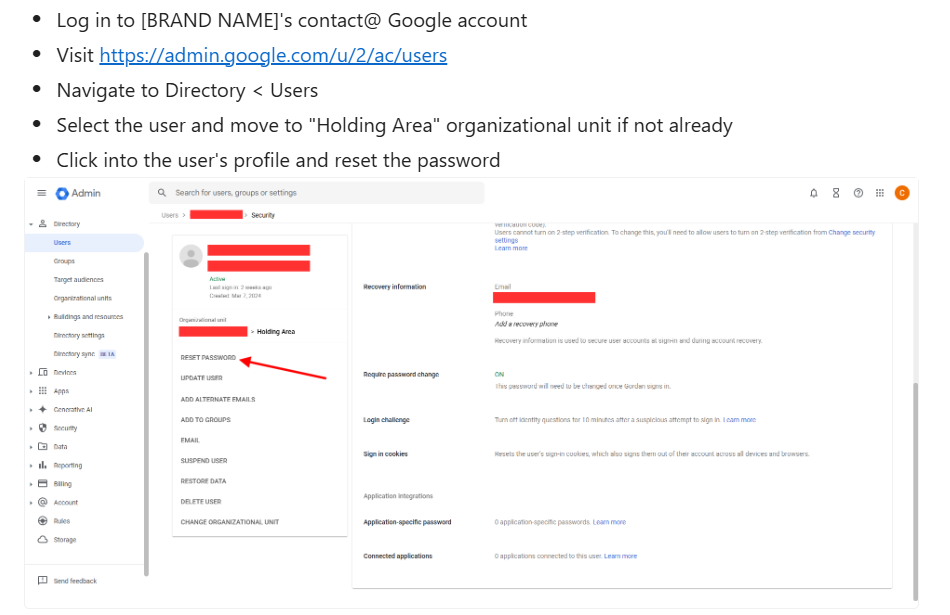 Screenshot of SOP document: Offboarding an Employee in Google Workspace
