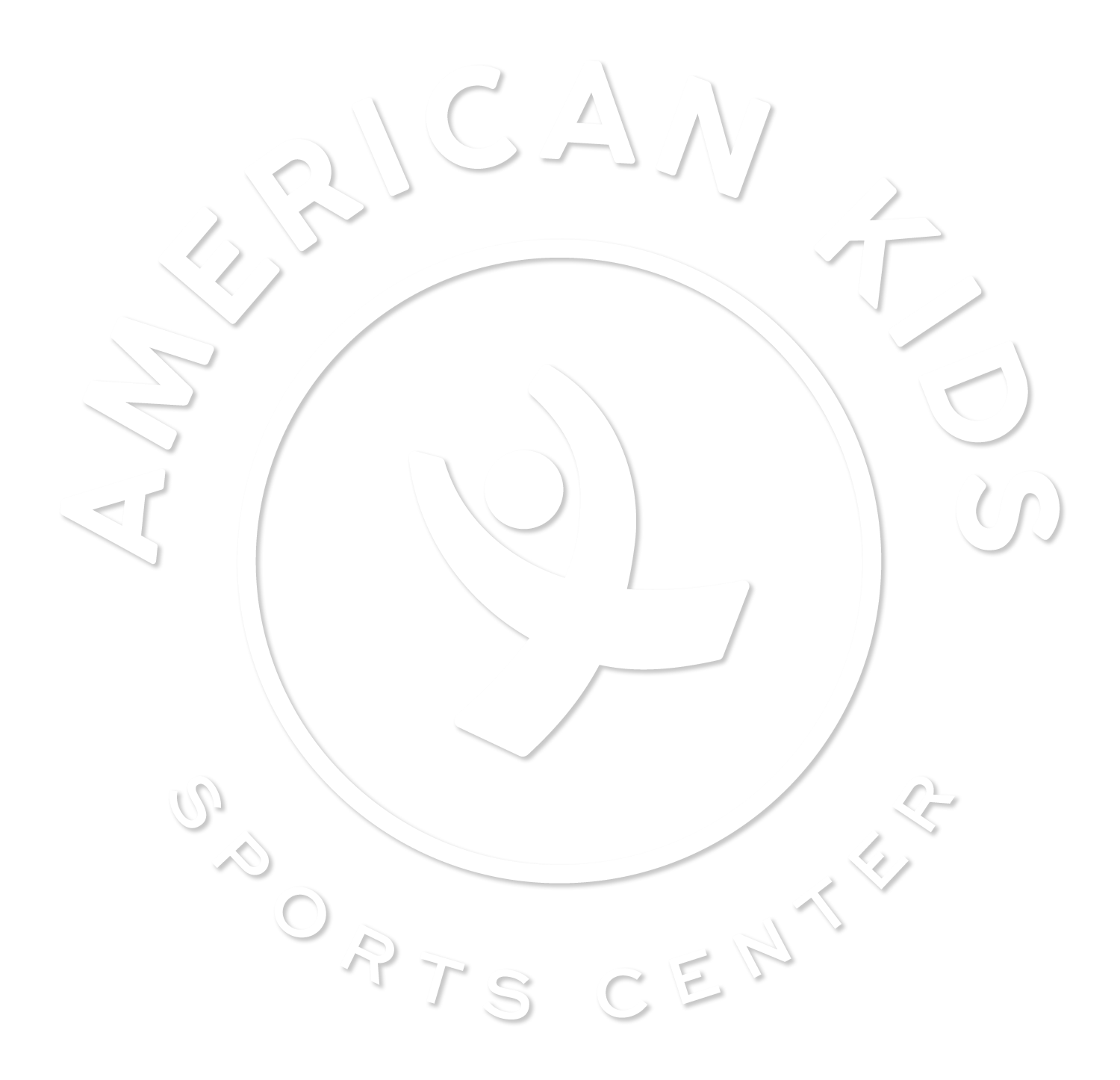 A white logo for the american kids sports center.