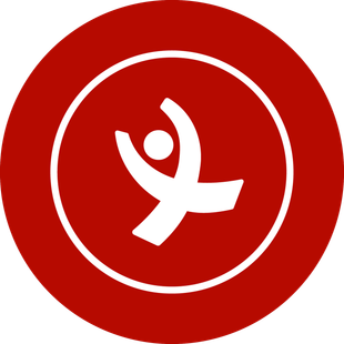 A red circle with a white icon inside of it