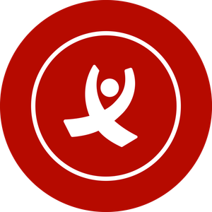 A red circle with a white symbol in it