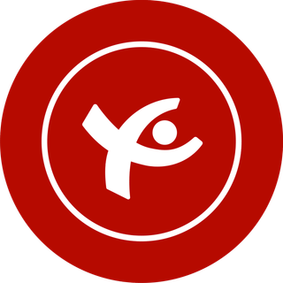 A red circle with a white symbol in it