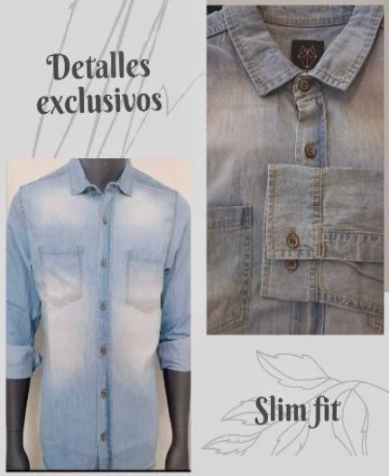 Una imagen de una camisa de mezclilla que dice "slim fit"