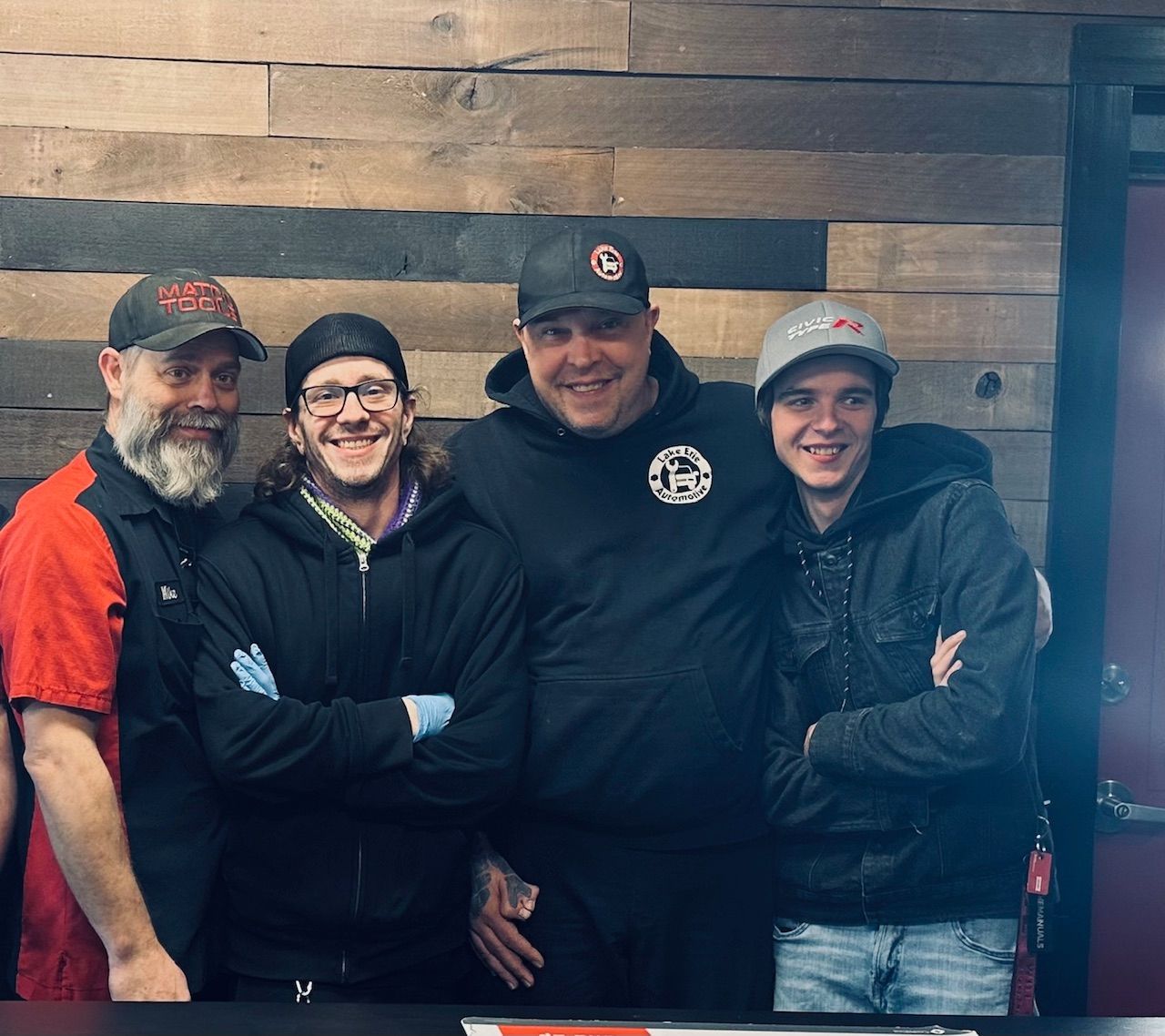 Team Members Smiling Together During Shop Gathering And Photo Moment | Lake Erie Automotive Service