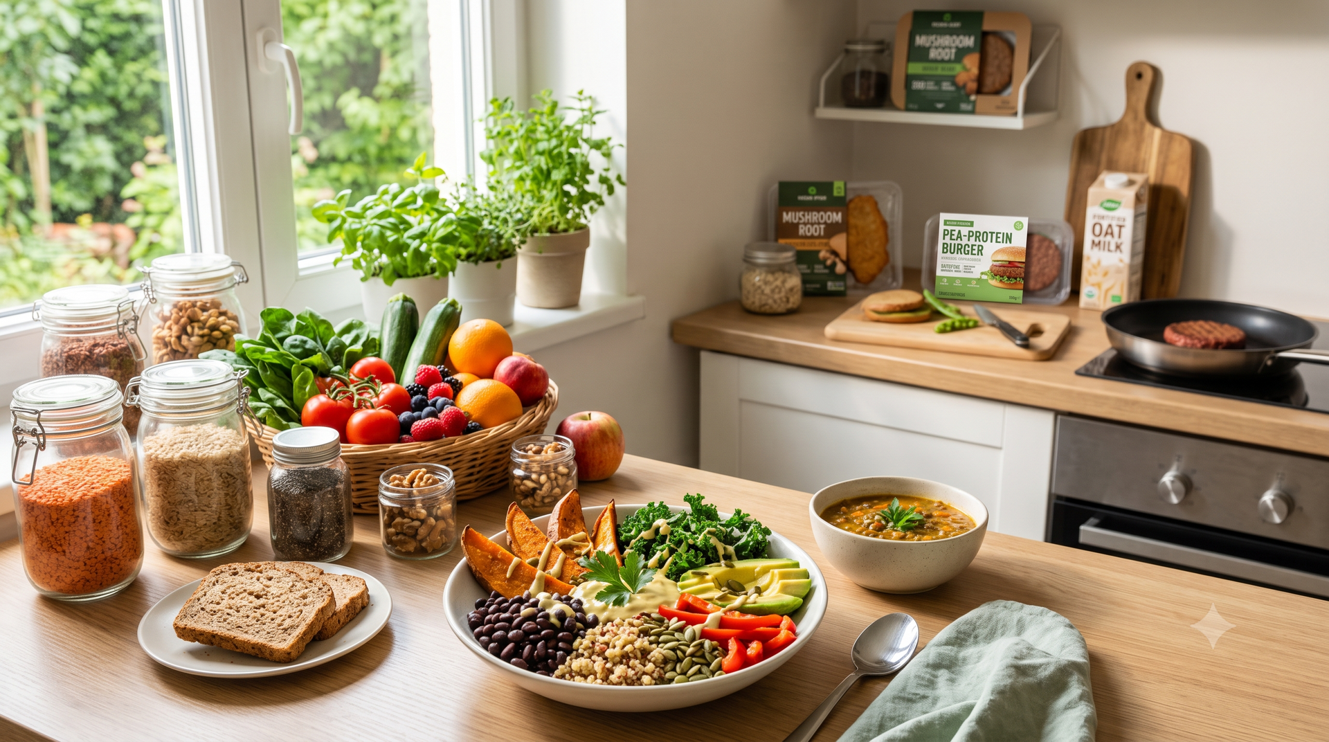 Optimized Plant Based Nutrition displayed in a kitchen
