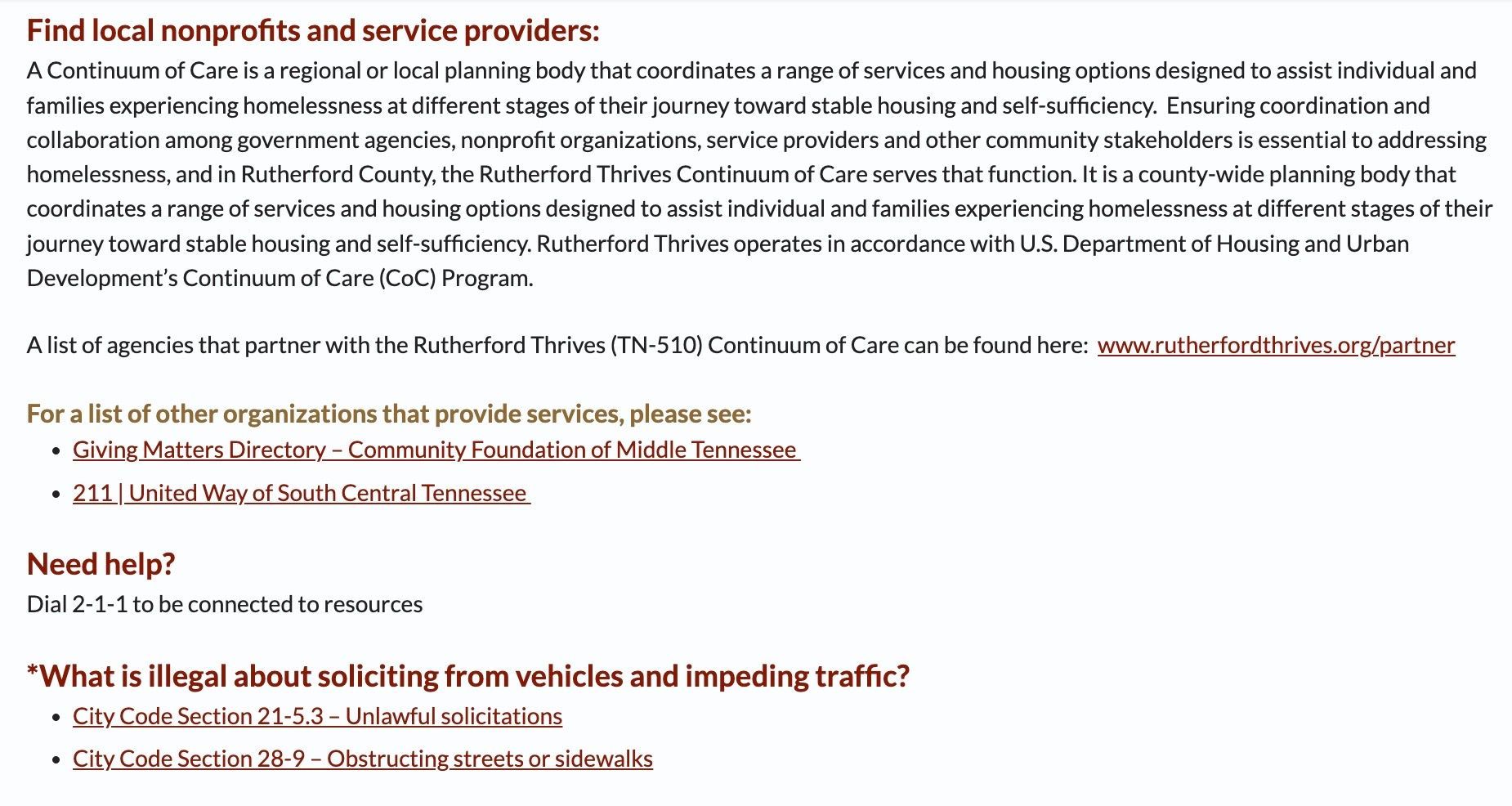 Information about local nonprofits and soliciting from vehicles.