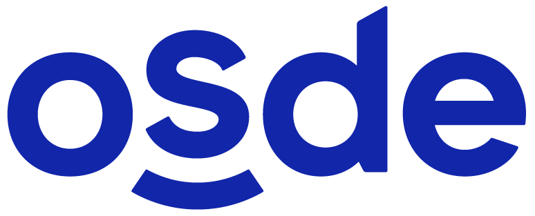 La palabra osde está escrita en azul sobre un fondo blanco.
