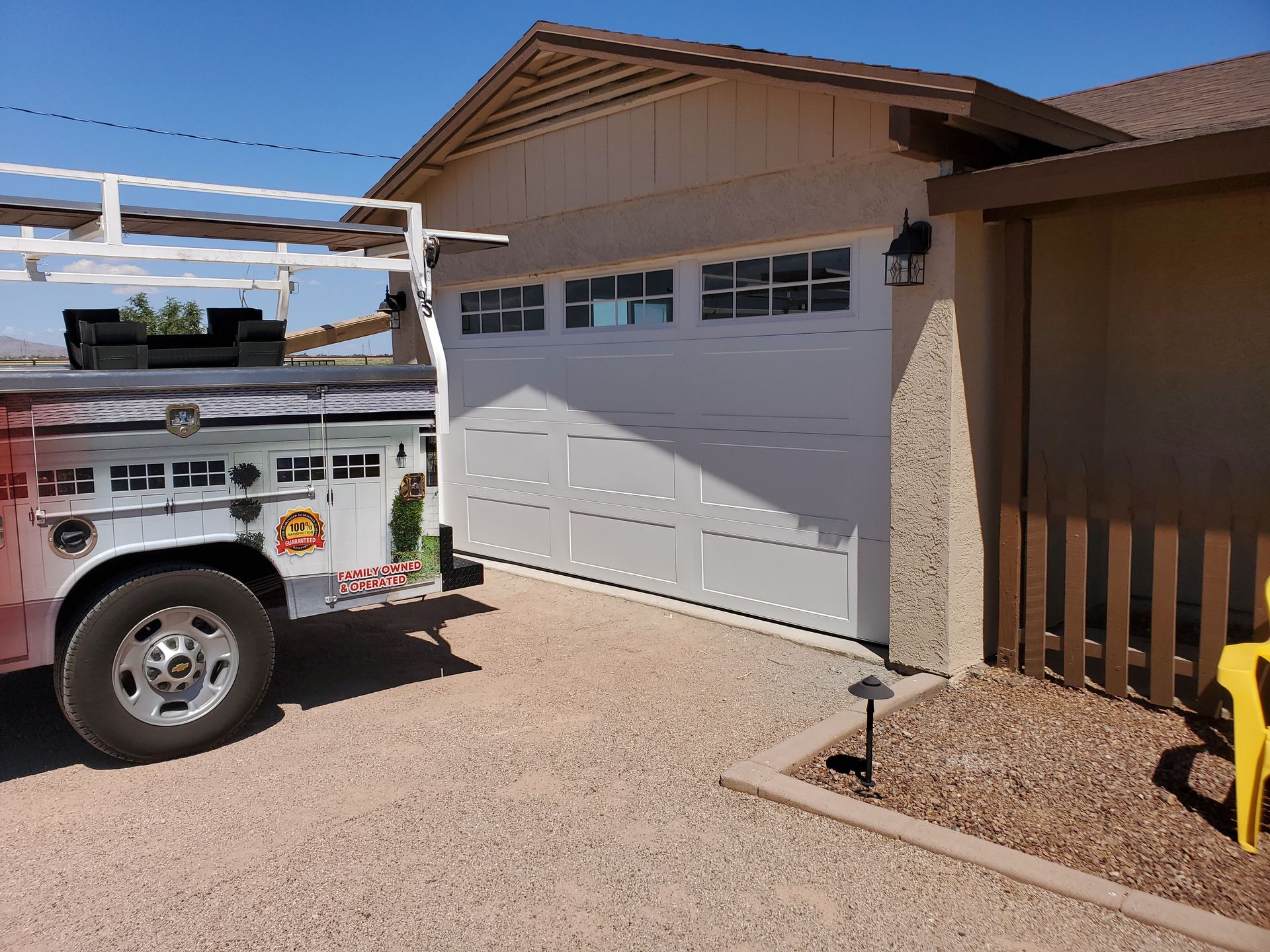 work truck with a newly installed garage door