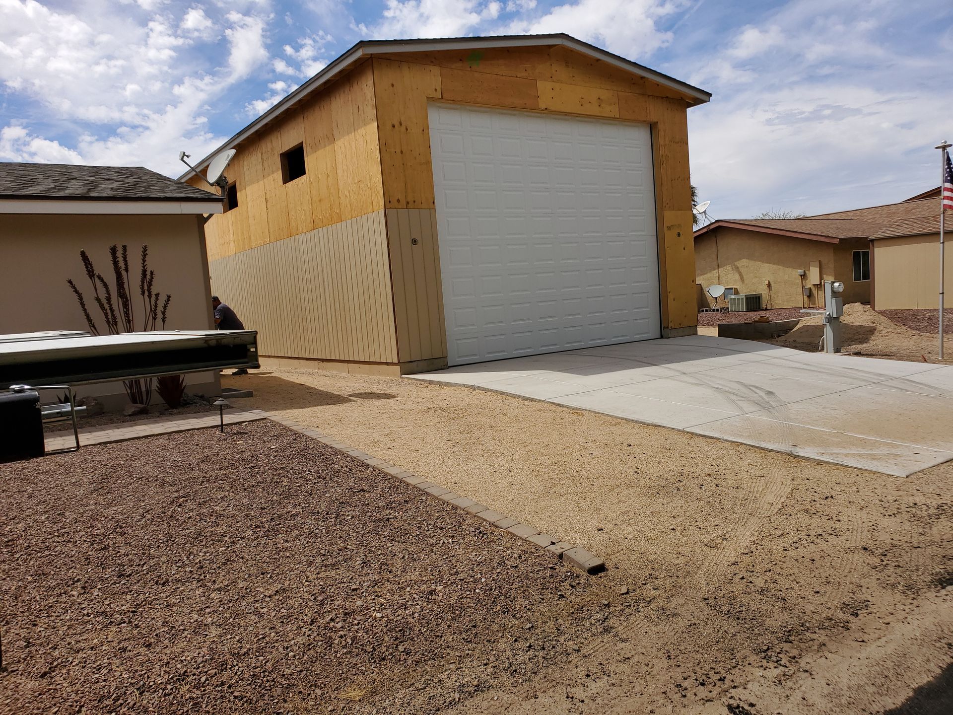 large rv garage with brand new garage door