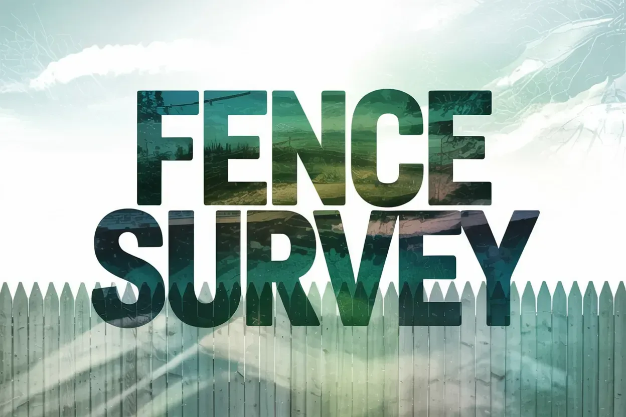 A sign that says fence survey with a fence in the background - San Antonio Fence Survey