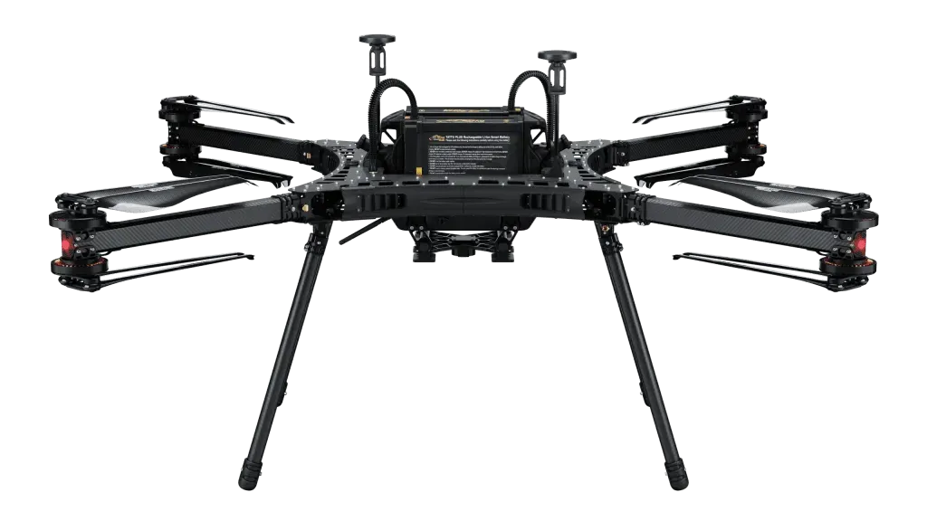 Front view of Harris Aerial HX8 Tether drone