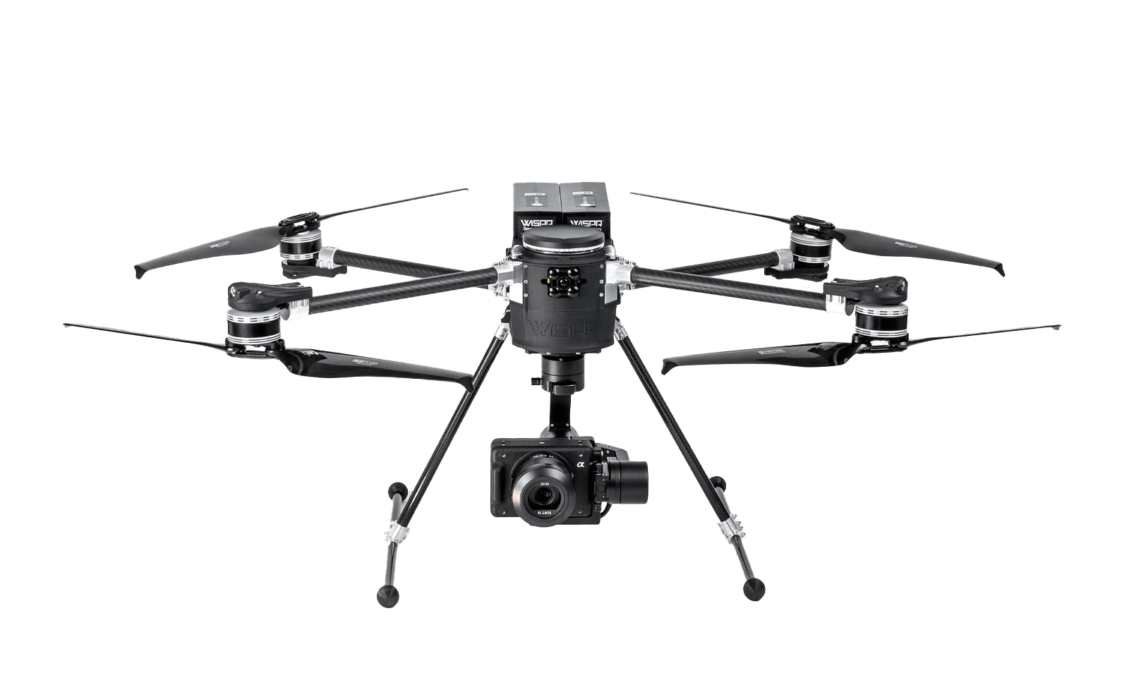 Front view of WISPR drone with camera payload