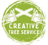 Green circular logo with crossed chainsaws and the words &ldquo;Creative Tree Service&rdquo;