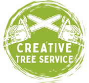 Green circular logo with crossed chainsaws and the words &ldquo;Creative Tree Service&rdquo;