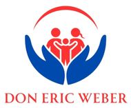 Red and white family embraced by blue hands under a red arch. "Don Eric Weber" below.