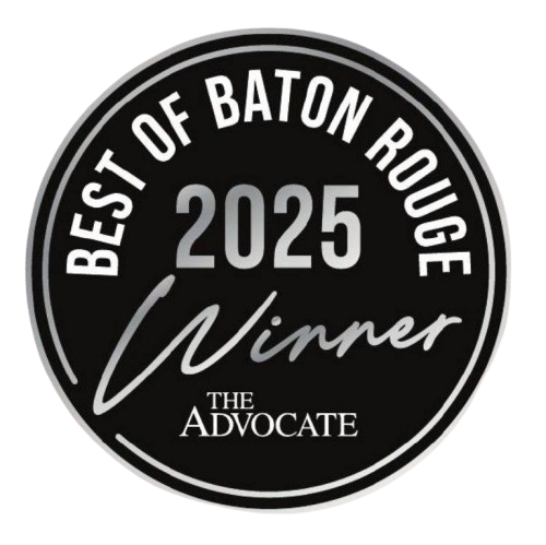 Best of Baton Rouge 2025 winner badge. Black and silver circle with 