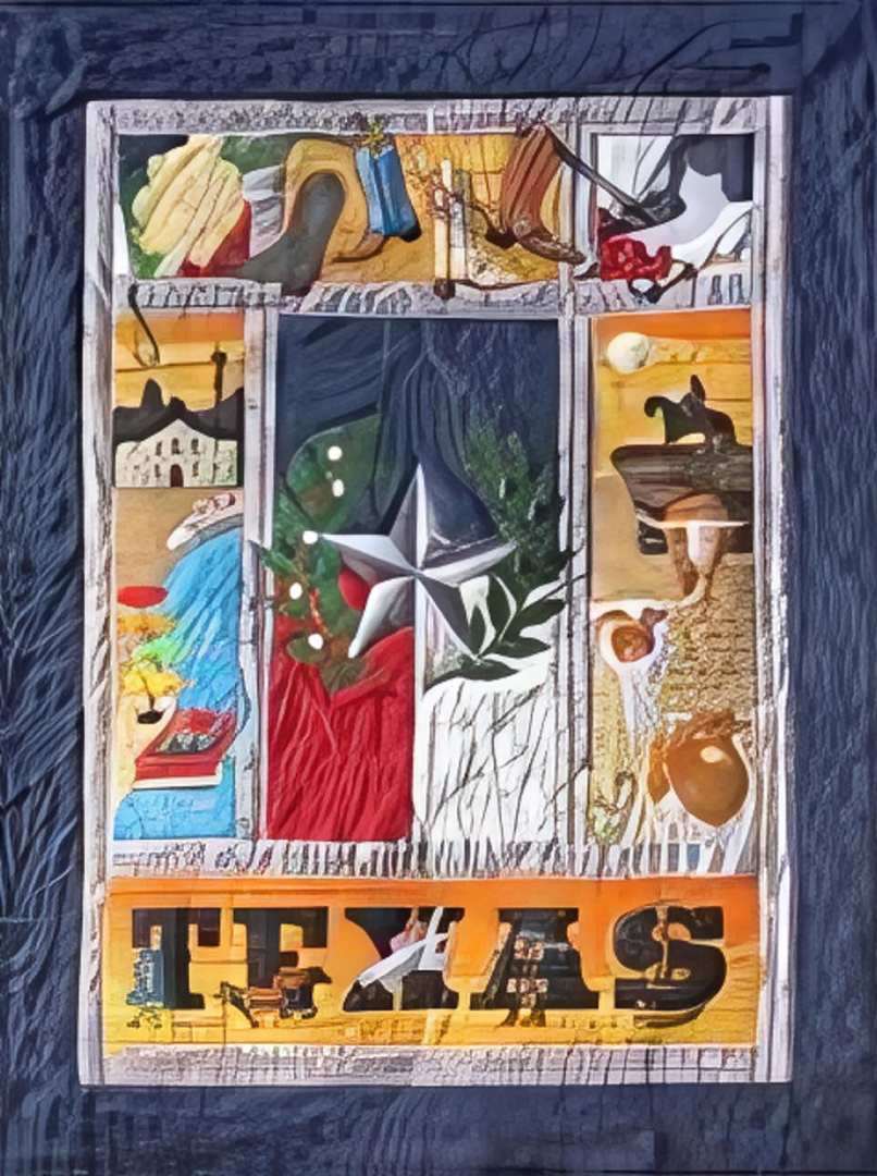 A painting of the state of texas with a star