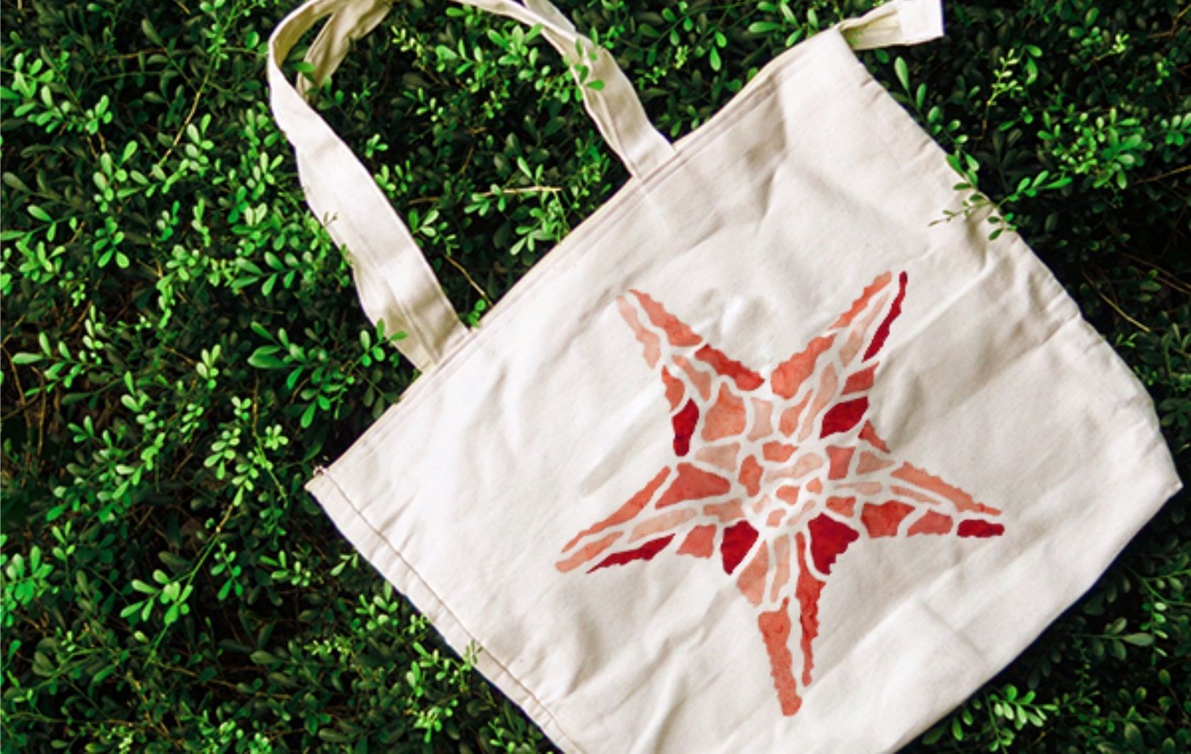 A white tote bag with a starfish design on it