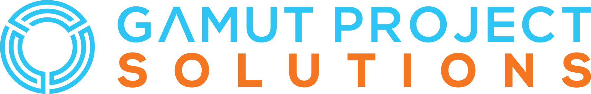 The logo for gamut project solutions is blue and orange.