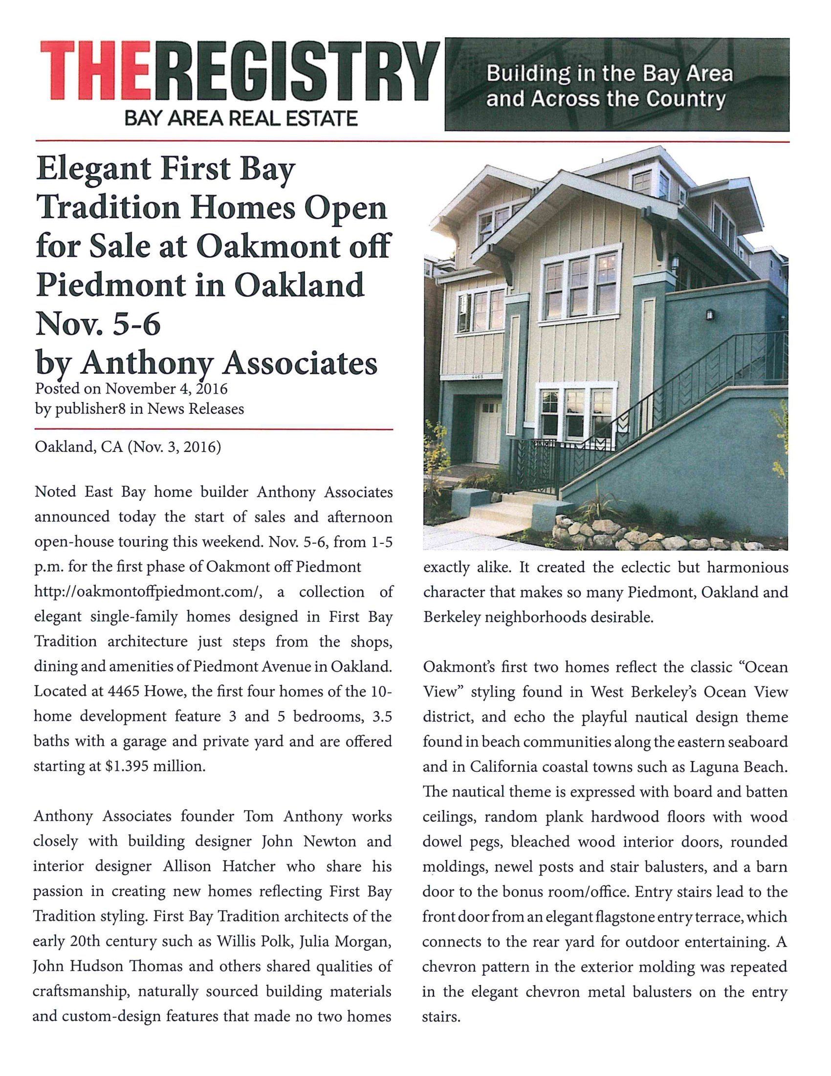 A newspaper article about a house for sale in oakland