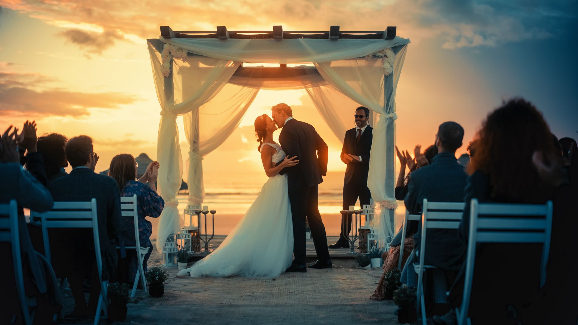 wedding ceremony on sunset view
