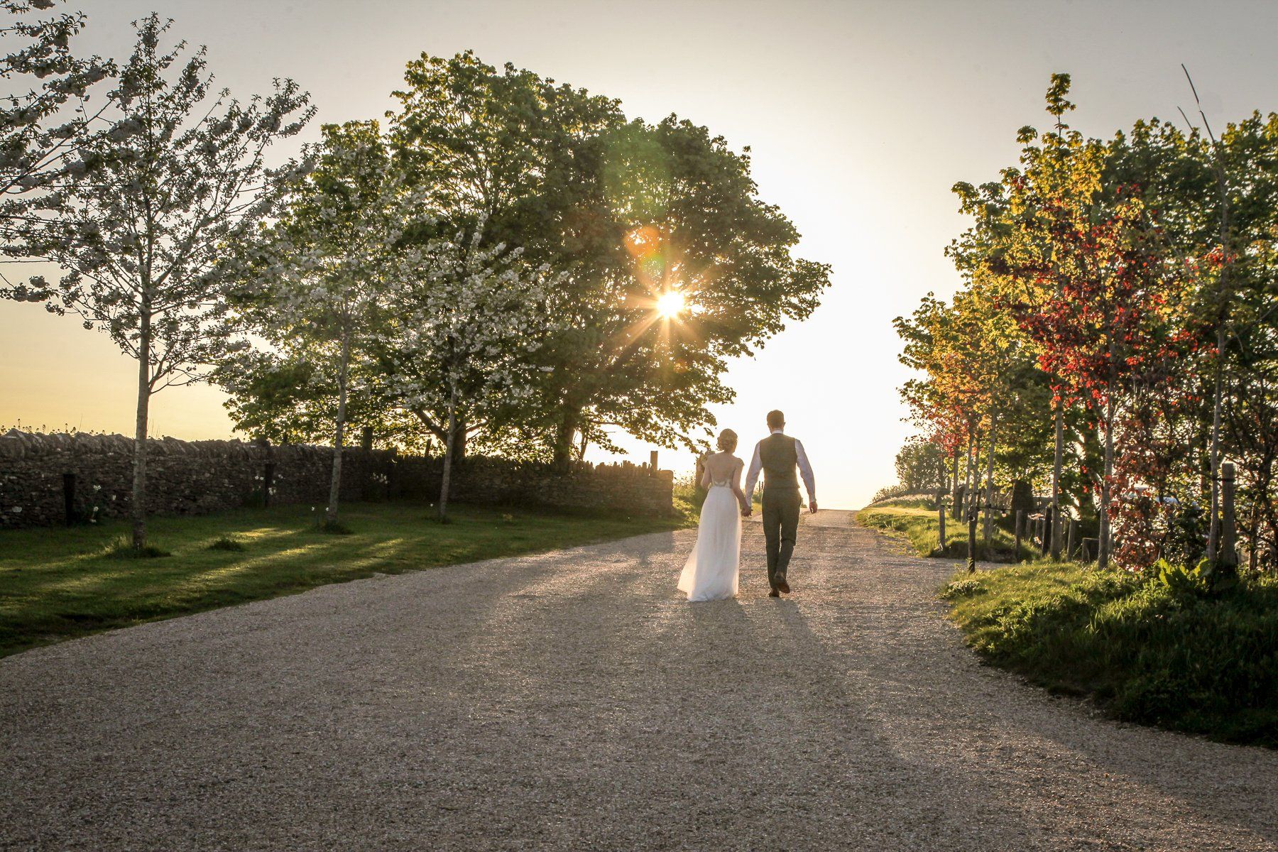 stone barn sunset