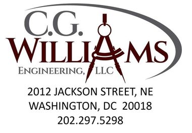 Logo of CG. Williams Engineering, LLC, with a silhouette cityscape in dark blue against a yellow background.