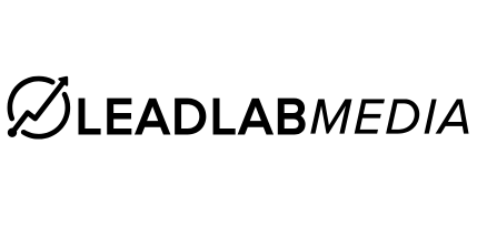 The LeadLabMedia logo, featuring a circular icon with an upward-trending arrow next to the company name in black text.