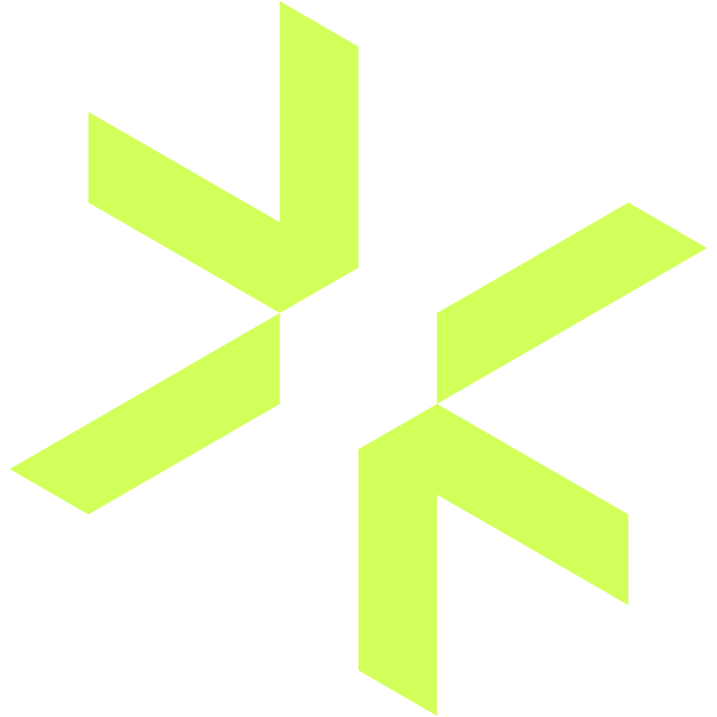 A light green abstract logo featuring four chevron shapes arranged in a symmetrical pattern on a white background.