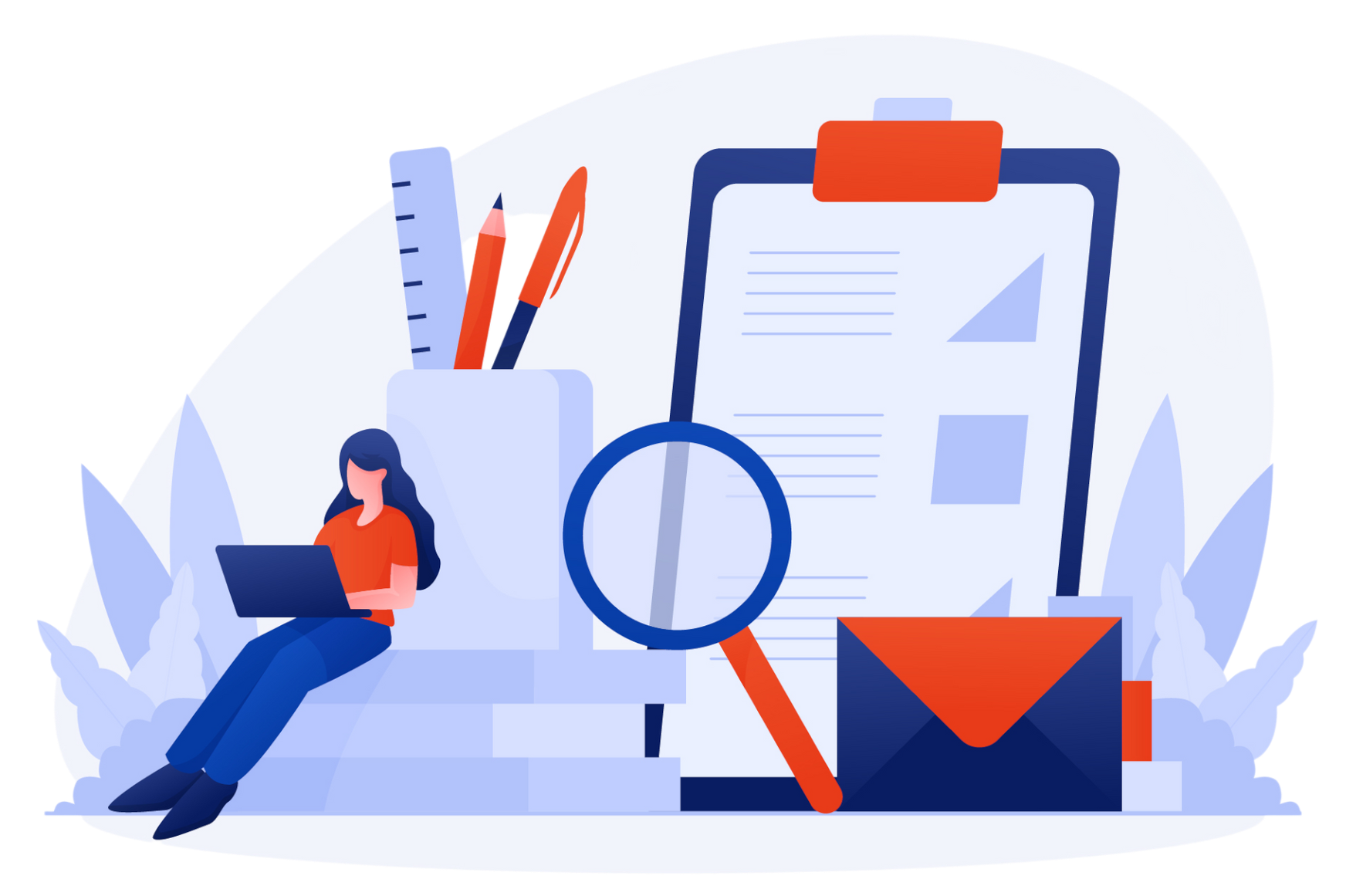 Persona examinando un gráfico de barras en la pantalla de una computadora portátil con una lupa.