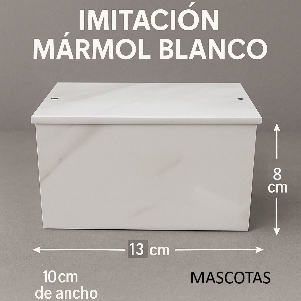 Urna de cremación para mascotas con apariencia de mármol blanco
