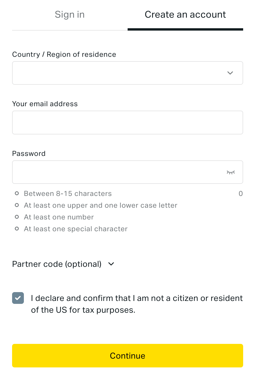 Exness Registration Form – A registration form for Exness where users sign up and enter the brokerflat partner code.