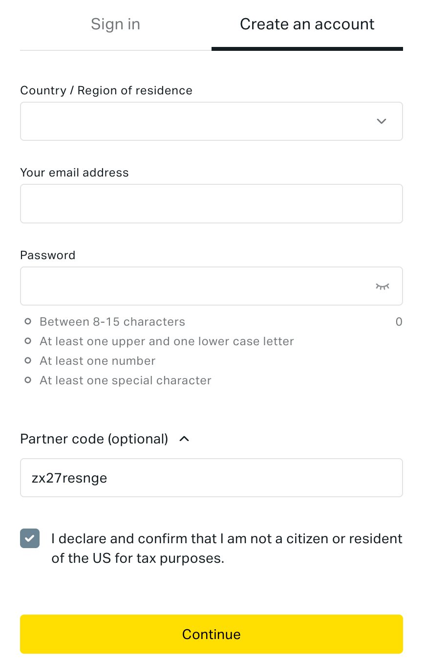 Exness Code Field – A field to submit the brokerflat partner code.